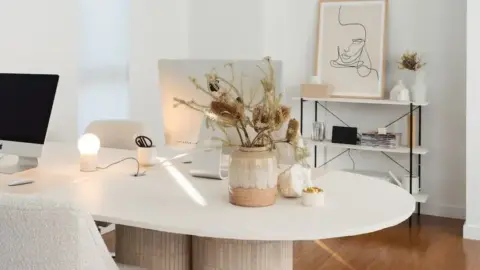 DIY travertine table: Style Curator studio desk | Home office setup
